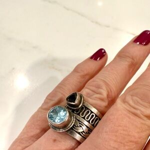 Elegant Sterling Silver and Blue and Purple Stone Ring Set - size 6